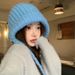 Blauwe bivakmuts voor dames, warme, oorbeschermende gebreide wollen muts voor herfst en winter, afslankende, koudebestendige hoofddoek_voghion.com
