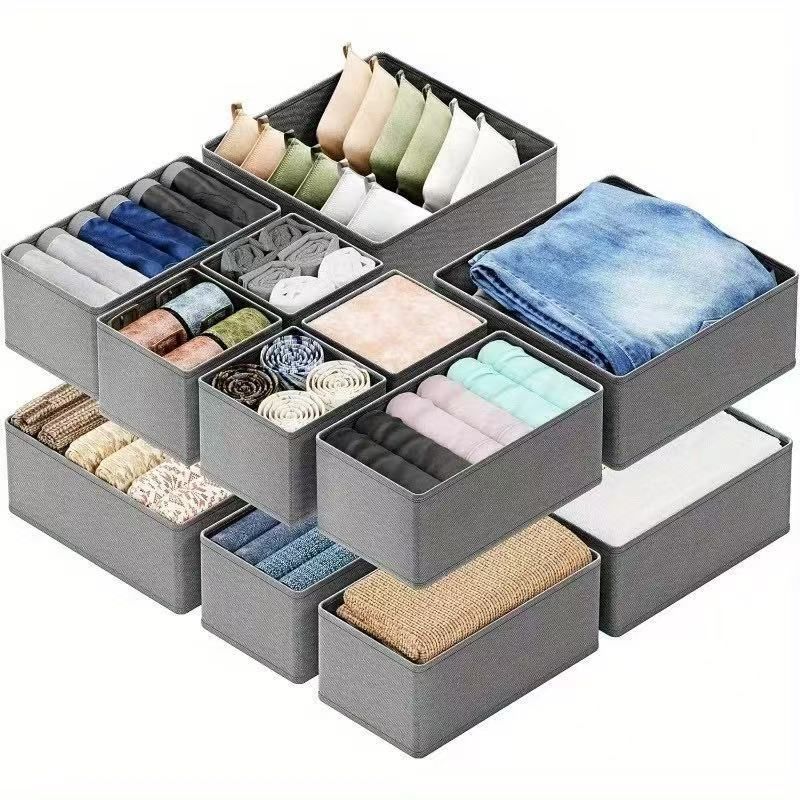 3-teiliges Set faltbarer Stoffschubladen für Unterwäsche, Socken und Kleidung – kleine, mittlere und große Organizer-Behälter für Schrank, Kommode und Zuhause_voghion.com