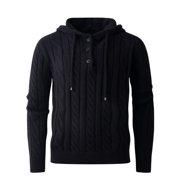 Men's Casual Hooded Sweater – Solid Color Loose Fit Knit Pullover (White, Black, Gray, Sizes M-3XL, Soft & Comfortable For Autumn & Winter)_voghion.com