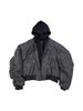 Men's Bomber Jacket With Faux Leather & Cotton Blend, Hooded Casual Coat, Loose Fit Streetwear, Black_voghion.com