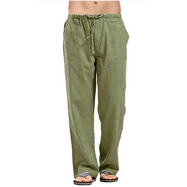 Pantalon homme grande taille en coton et lin, respirant, résistant, absorbant la transpiration, style basique, décontracté, jambes larges_voghion.com
