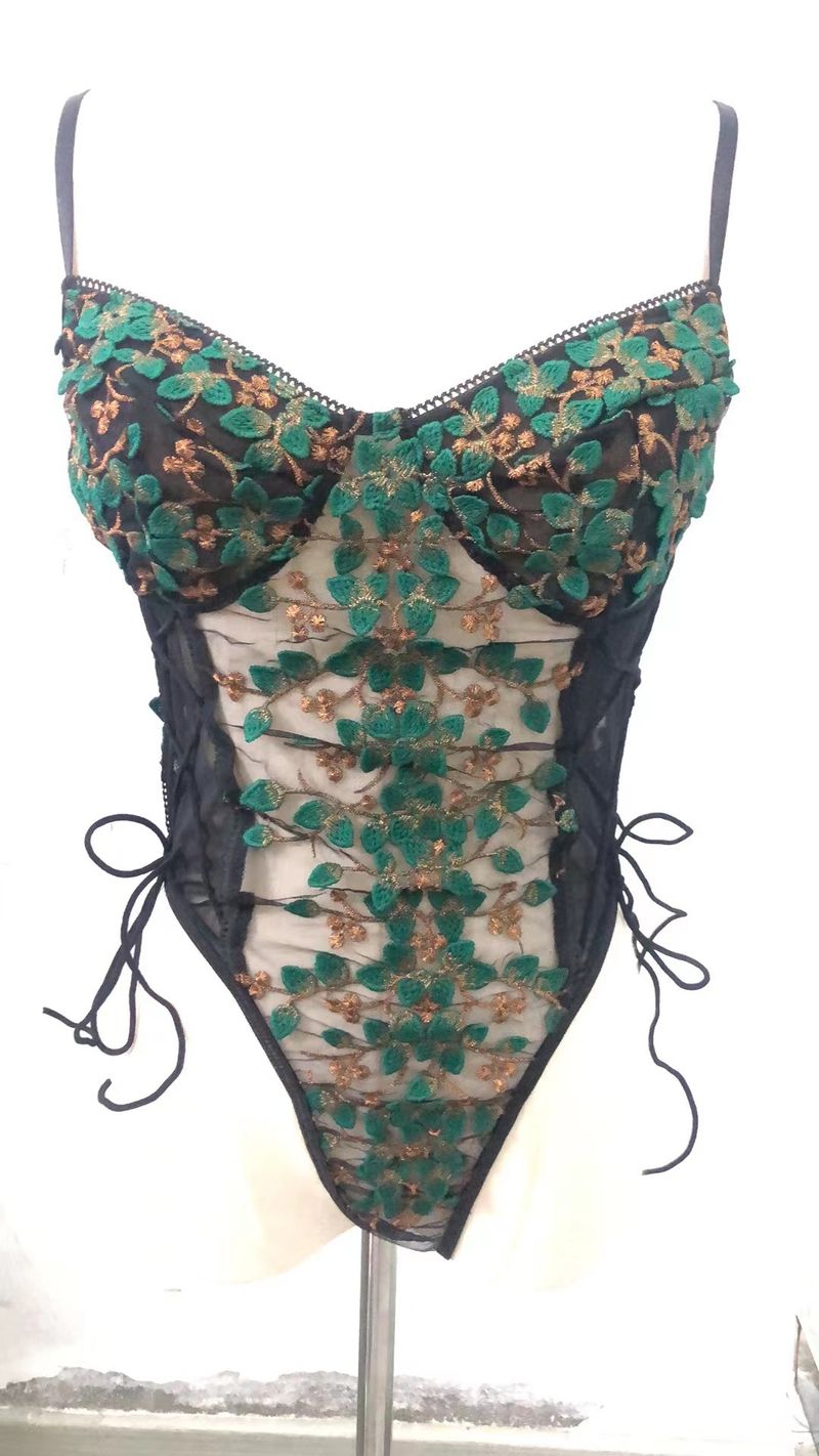 embroidery suspender jumpsuit sexy lingerie women embroidery passion temptation women_voghion.com