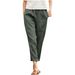 Pantaloni casual in lino e cotone da donna con tasche, vestibilità comoda, gamba dritta, in blu, rosa, verde, verde militare, caramello e rosso vino (S-XXL)_voghion.com