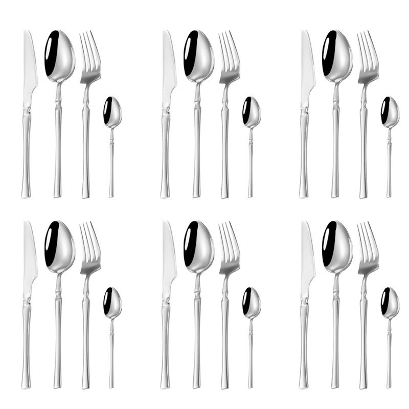 24-teiliges Geschirrset aus Edelstahl, schmales Steakbesteck im Western-Stil, Messer, Gabel, Löffel, vier Hauptteile_voghion.com