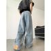 Hong Kong Style Design Wide-leg Jeans Men's Slightly Pulled Loose Large Size Light-colored Pants_voghion.com