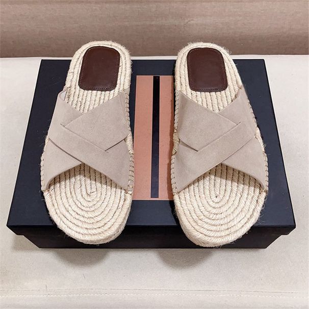 Men's Summer Genuine Leather Cross Strap Straw Woven Slide Sandals Roman Style Fisherman Outdoor Non-Slip Cool Slippers_voghion.com