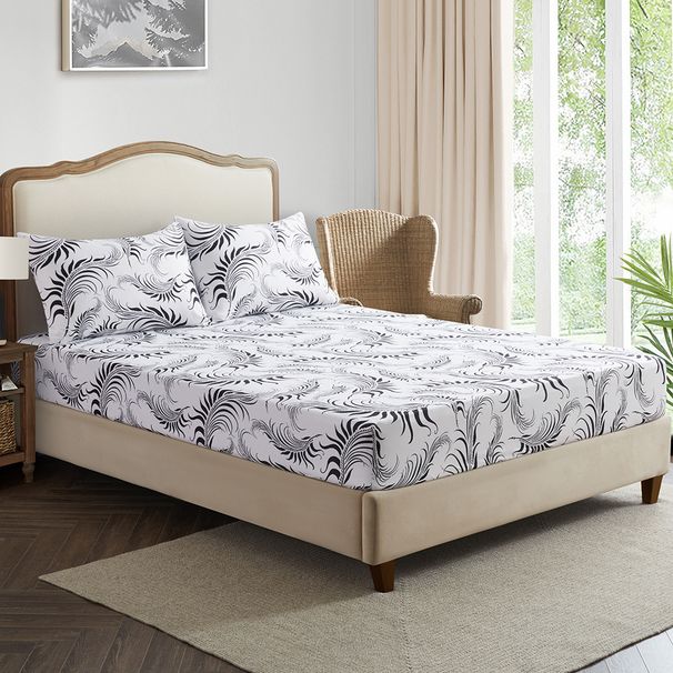 Feather Black And White Art Mattress Cover Polyester 3D Printed Bedspread_voghion.com