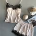 Women's Sleepwears Summer Sexy Ice Silk Two Piece Set With Silk Shorts Gathered Large Size Thin Home Clothes_voghion.com