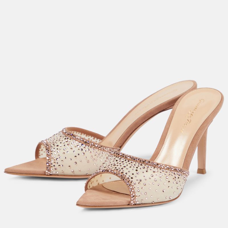 Women's Rhinestone High Heel Slides - Pointed Toe Open Toe Dressy Sandals_voghion.com