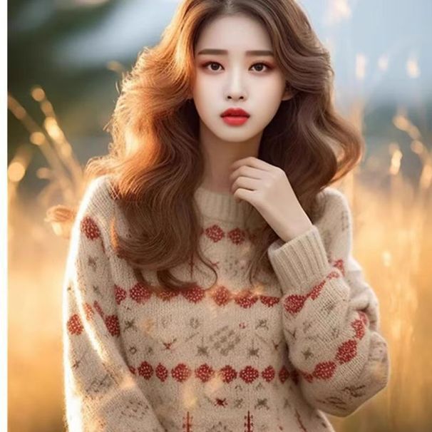 【 Cashmere Family 】 Rundhals-Kurzpullover mit Wollunterseite für Damen, lockerer, weicher, klebriger, dicker Strick-Innenschicht_voghion.com