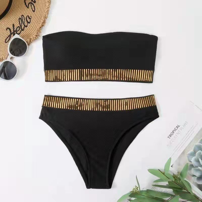 Swimsuit, Strapless, Backless, Sexy, Solid Color, High Waist, Two-Piece Bikini, Plus Size, Women's Swimwear_voghion.com