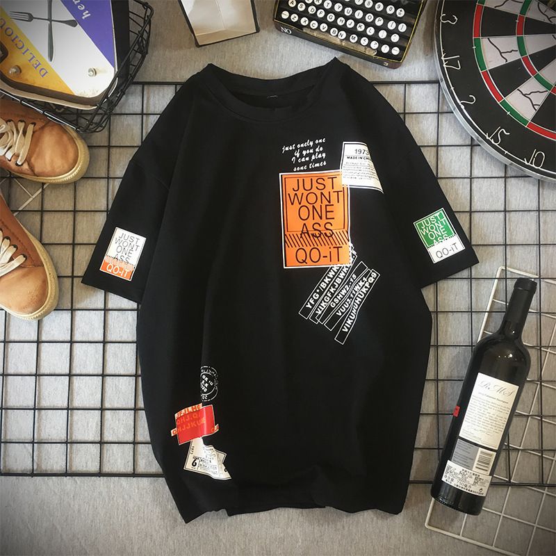 T-shirt met korte mouwen herenmodemerk trend ins zomer 2020 nieuwe top met vijf kwart mouwen los T-shirt met halve mouwen Koreaanse stijl heren_voghion.com