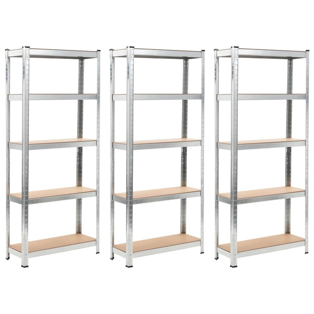 5-Layer Shelves 3 pcs Silver Steel&Engineered Wood_voghion.com