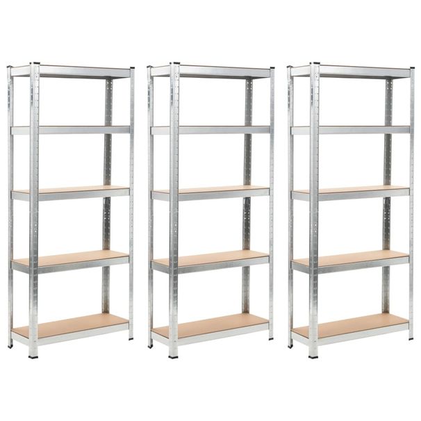 5-Layer Shelves 3 pcs Silver Steel&Engineered Wood_voghion.com