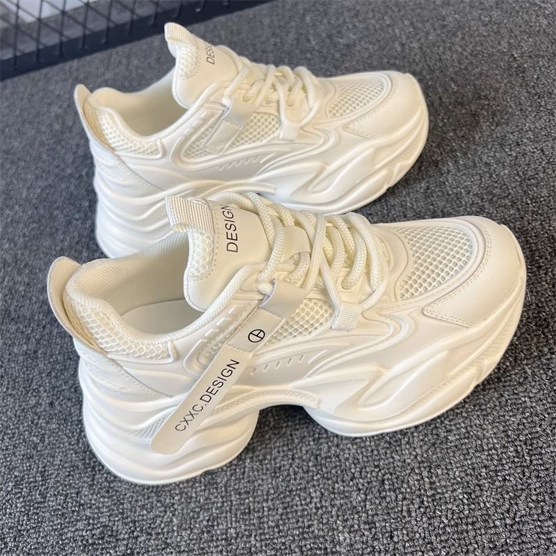 Scarpe da donna in vera pelle con suola spessa e superficie in mesh rialzata per scarpe da donna traspiranti. Novità estate 2024, taglia piccola._voghion.com