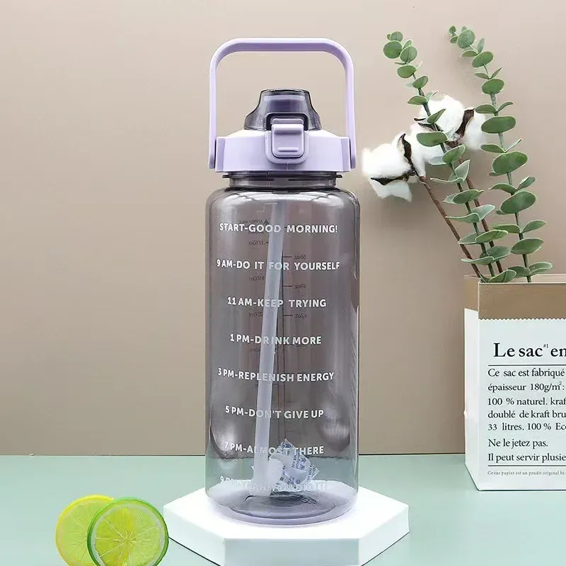 Heat-resistant Summer Water Bottle For Men And Women Large Capacity Water Bottle For Sports 2000ml Straw Plastic Cup_voghion.com