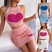 Spring Summer Casual Heart Color Block Crop Top And Bodycon Skirt Set Women's Fashion_voghion.com