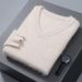 1 2023 Autumn Winter New Mink Men's V-Neck Loose Solid Color Pullover Wool Base Knitwear Cashmere Sweater_voghion.com