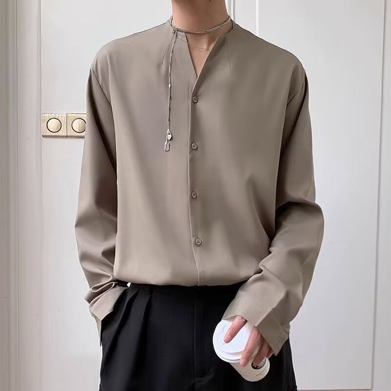 Design Sense V-neck Long Sleeved Top, Suit With Inner Shirt, Spring Loose Fit_voghion.com