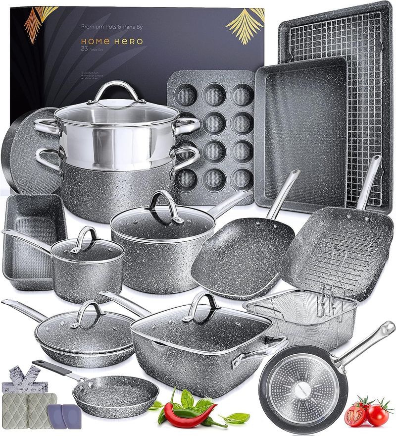Non-Stick Cookware and Pan Set - Induction Compatible Kitchen Cookware Set + Bakeware Set - Non-Stick, Oven Safe Non-Stick Cookware and Pan Set (20 pc_voghion.com
