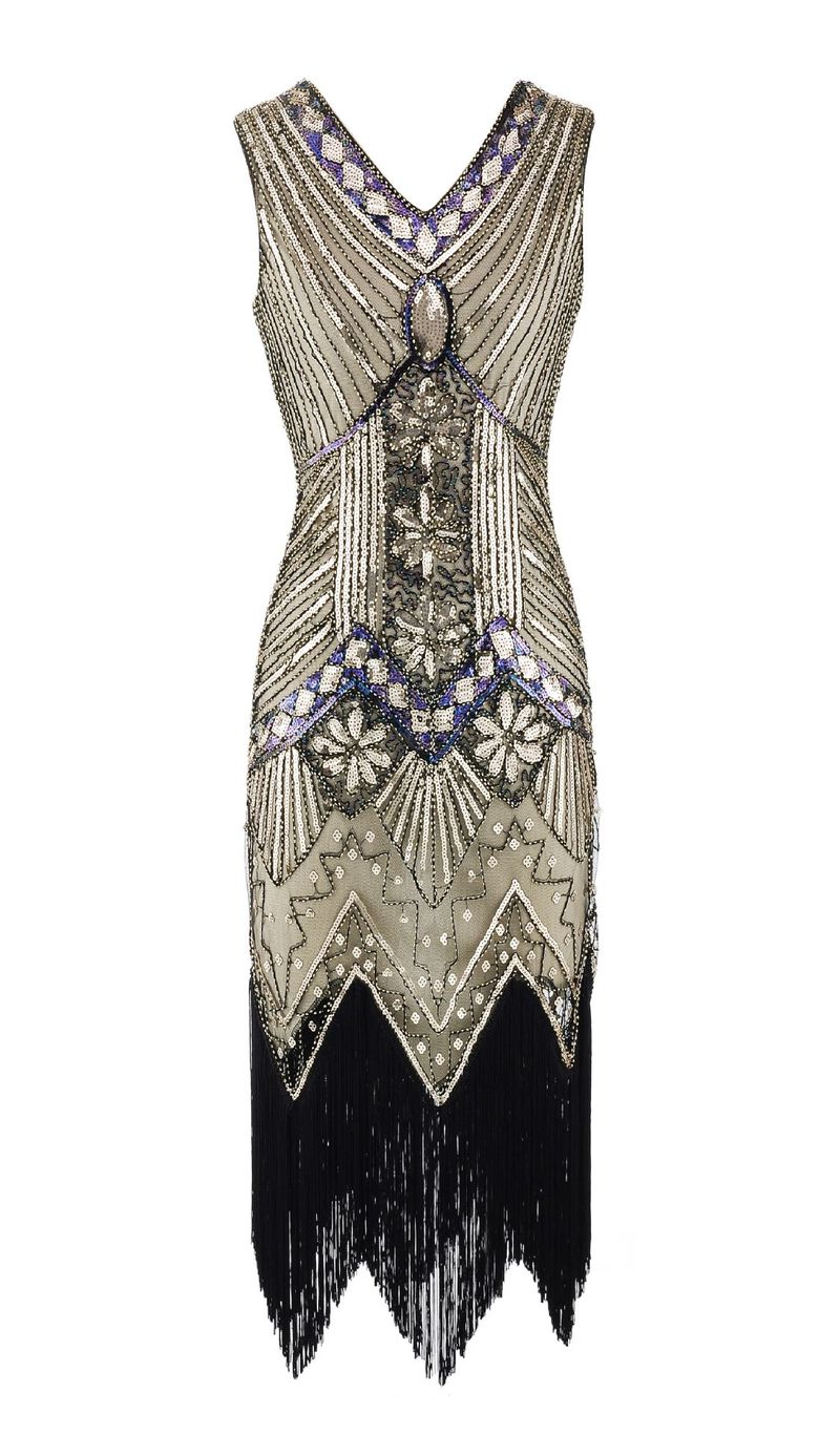 Női Vintage Ruha Retro 1920-as évekbeli Nagy Gatsby Ruha Flitteres Flapper Ujjatlan Táncos Party Promóciós Bojtos Szemű Ruha_voghion.com