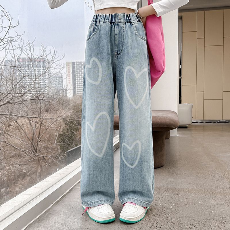 Foreign Trade Wholesale Girls Jeans Spring And Autumn 2025 New Children's Stylish Wide Leg Pants For Girls Big Kids Fashionable Children's Pants_voghion.com