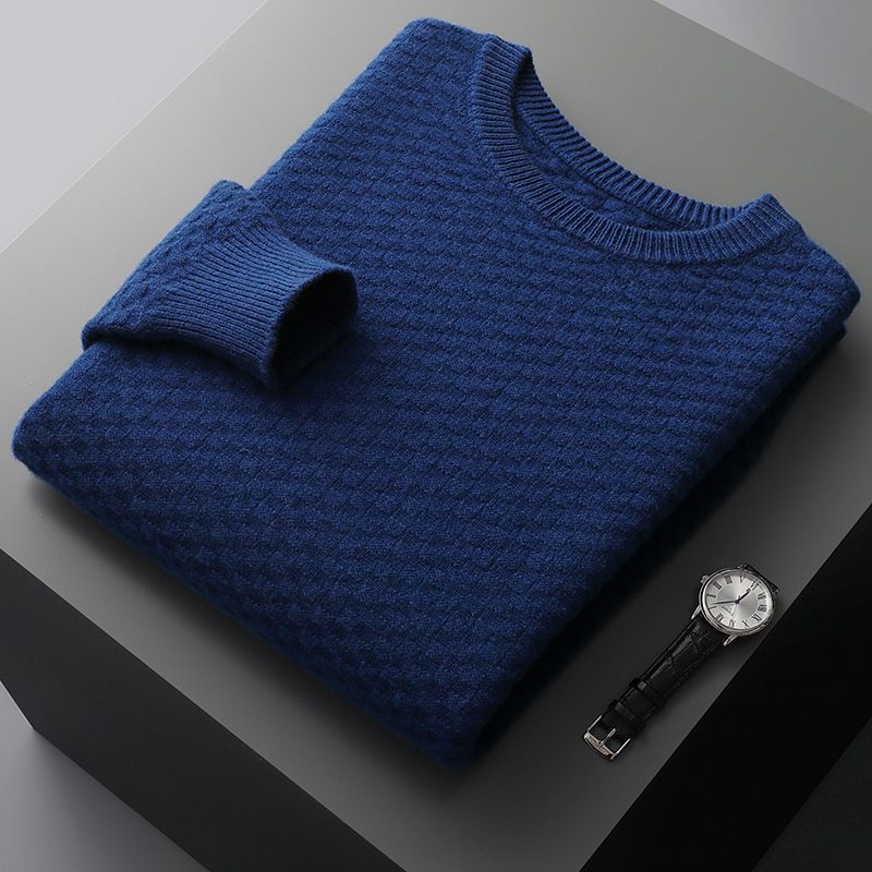 Herbst und Winter neuer Kaschmirpullover für Herren mit Rundhalsausschnitt, verdickter Strickbasis, lockerer, warmer, matt gewebter Wollpullover_voghion.com