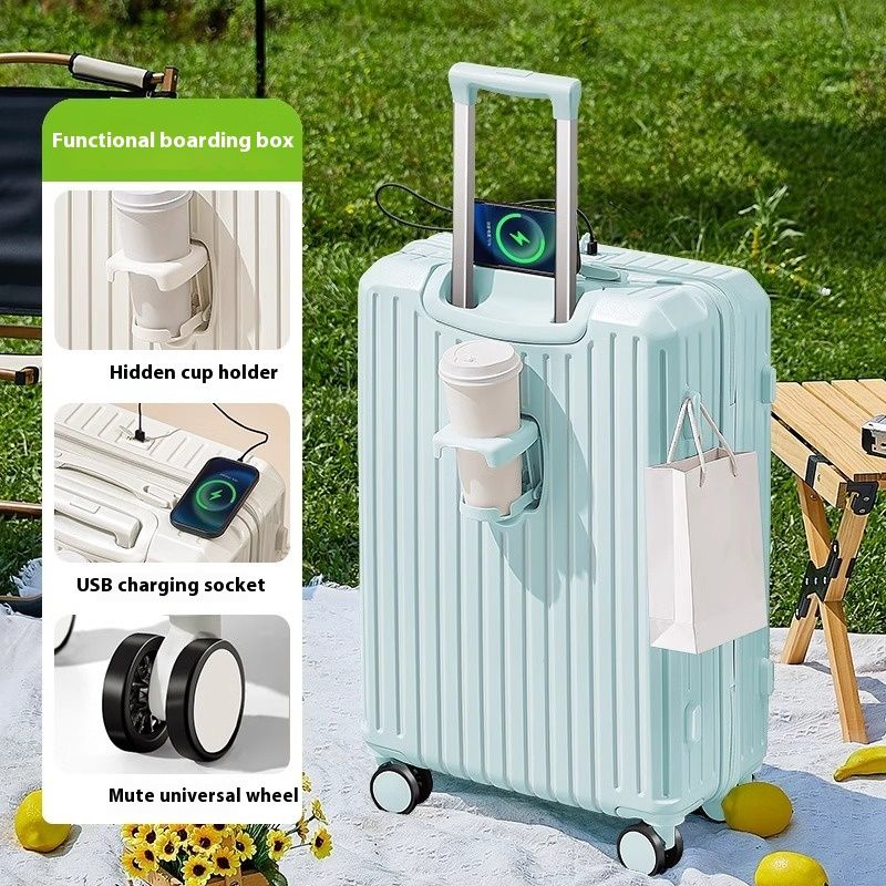 2024 New Multi functional High Beauty Luggage USB Charging Interface Travel Case Cup Holder Silent Universal Wheel_voghion.com