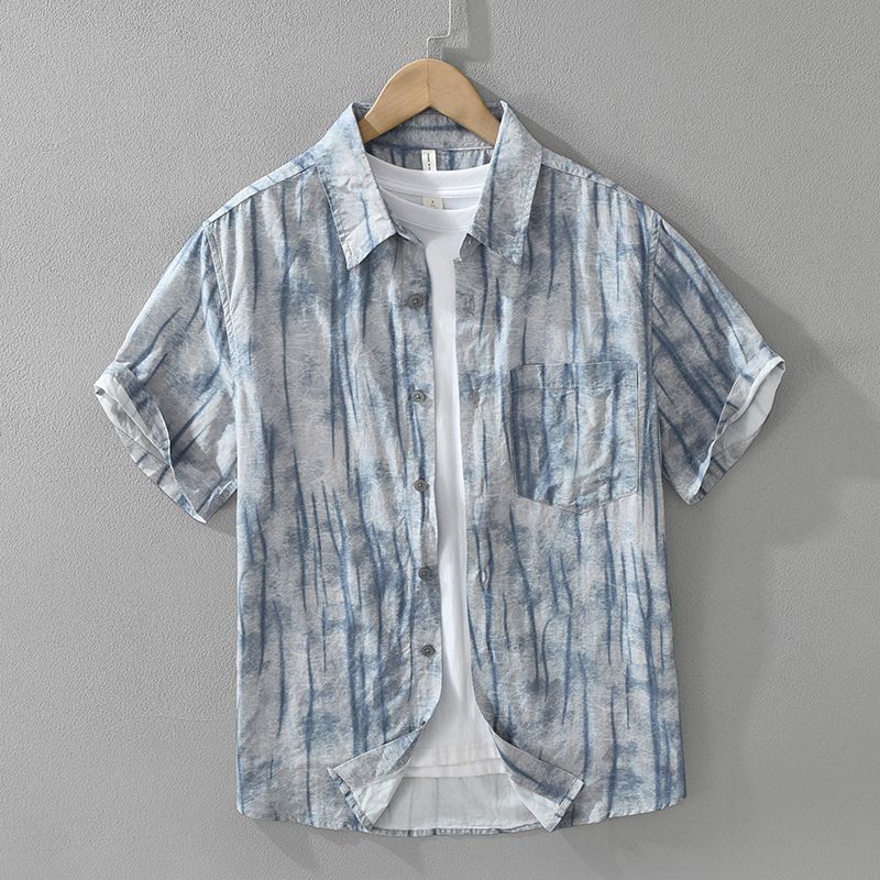 Camicia a maniche corte stampata alla moda per uomo, alla moda e versatile, top casual e ampio._voghion.com