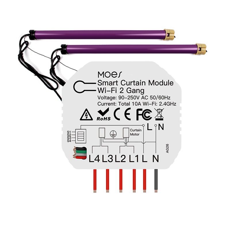 Module de commutation Tuya Wifi 2 Gang pour double rideau, volet roulant, moteur électrique, application Smart Life avec Alexa_voghion.com