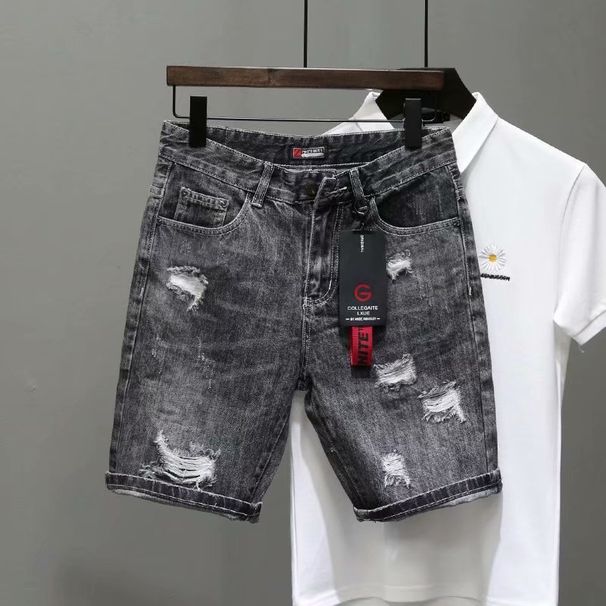 Ropa para hombre Pantalones cortos de mezclilla rotos para hombre, pantalones cortos desgastados de marca de moda retro de verano, pantalones de mendigo con personalidad, pantalones versátiles para hombre_voghion.com
