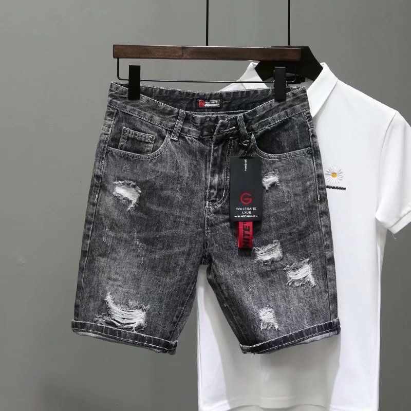 Men's Clothing Ripped denim shorts men summer retro fashion brand distressed shorts personality beggar pants versatile men's pants_voghion.com