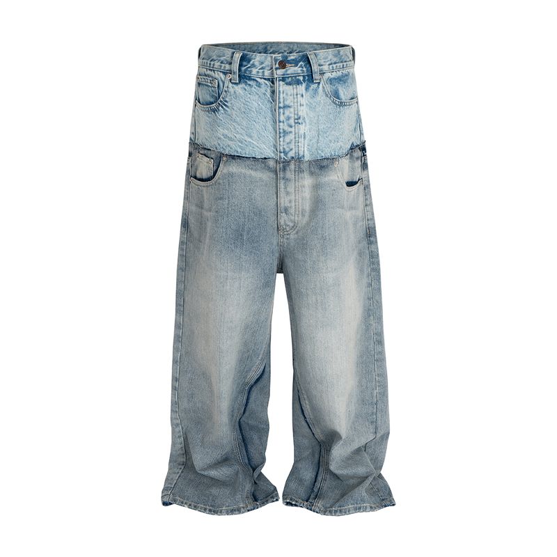 CUT-UP Doppelschichtige Patchwork-Baggy-Jeans Mit Doppelter Taille Für Damen Und Herren, Gerade, Lässige, Lockere Denim-Hose, Übergröße_voghion.com