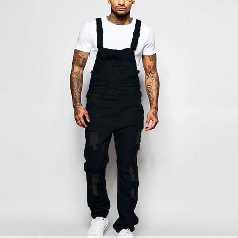 Men's Distressed Denim Romper - Edgy One-Piece Jumpsuit | Streetwear Fashion_voghion.com