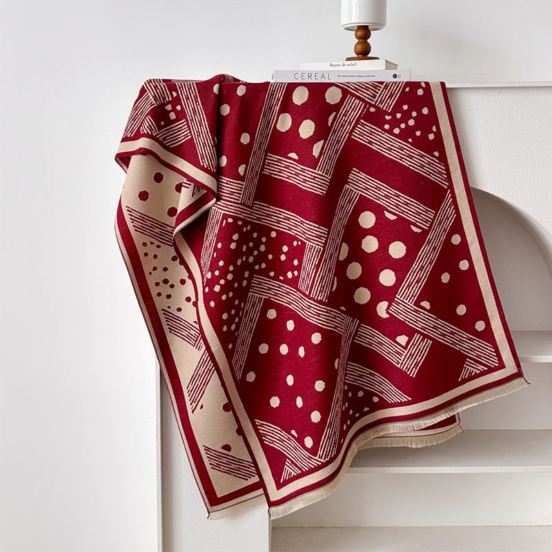 Autunno/inverno 2024 nuovo cashmere a pois geometrico sensazione di alta qualità, stampa semplice, caldo fronte-retro_voghion.com