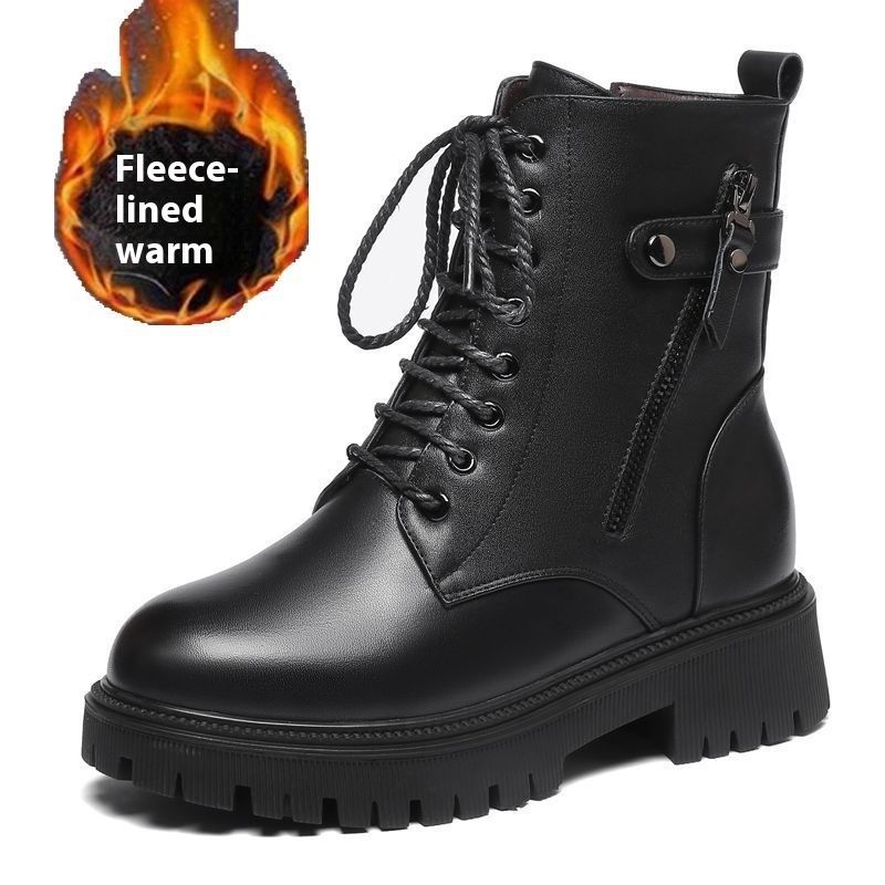 Snow Martin Winter Thick Soled Plush Women's Cotton Warm Leather Shoes, Short Boots, Flat Bottomed_voghion.com