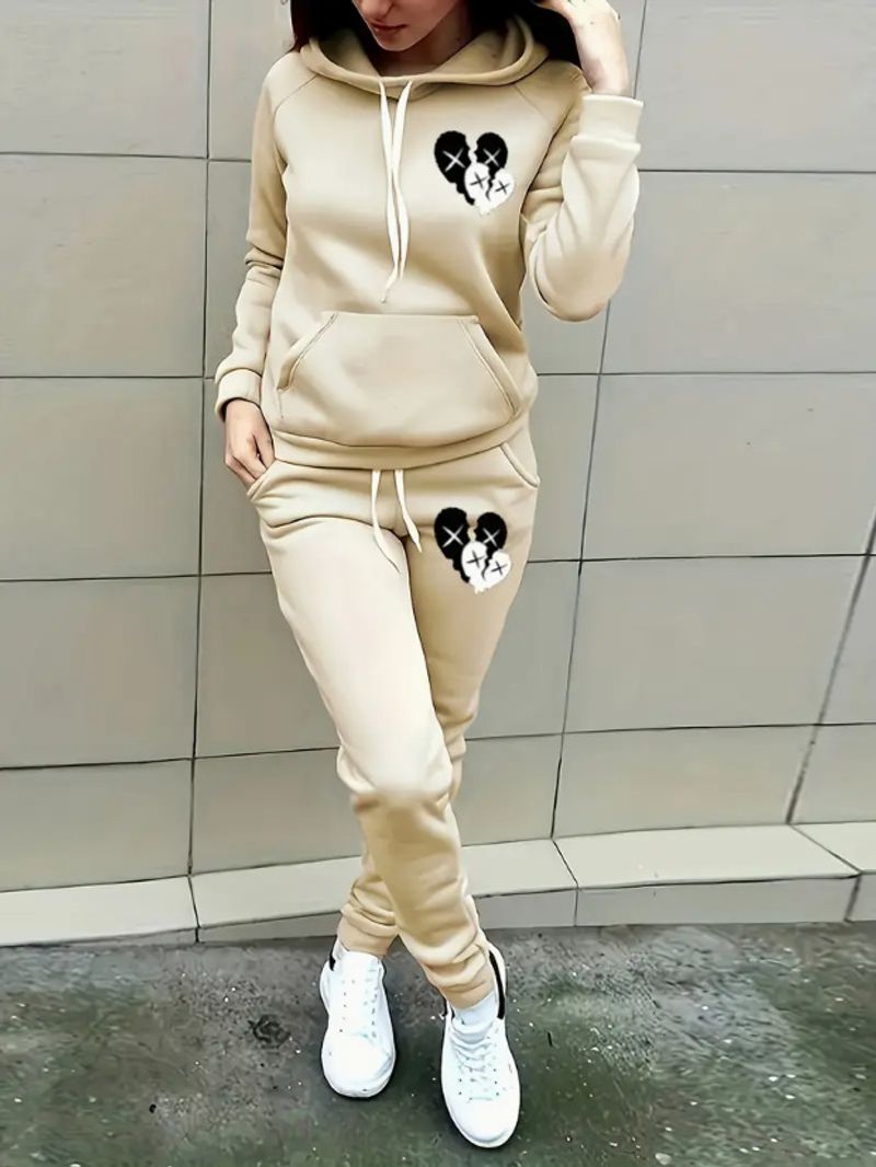 Women's Clothing Autumn And Winter Sweatshirt Hooded Casual Sports Suit Plus Velvet Two Piece Suit_voghion.com