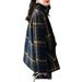 Abrigo de lana de tallas grandes para mujer, estilo coreano, corte ajustado, estilo retro, con estampado de cuadros._voghion.com