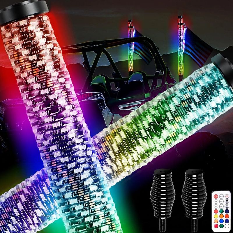 Luci a frusta LED RGB a spirale, app Bluetooth e telecomando per camion, pick-up, UTV, ATV, RZR, Sand Rail, motociclette_voghion.com
