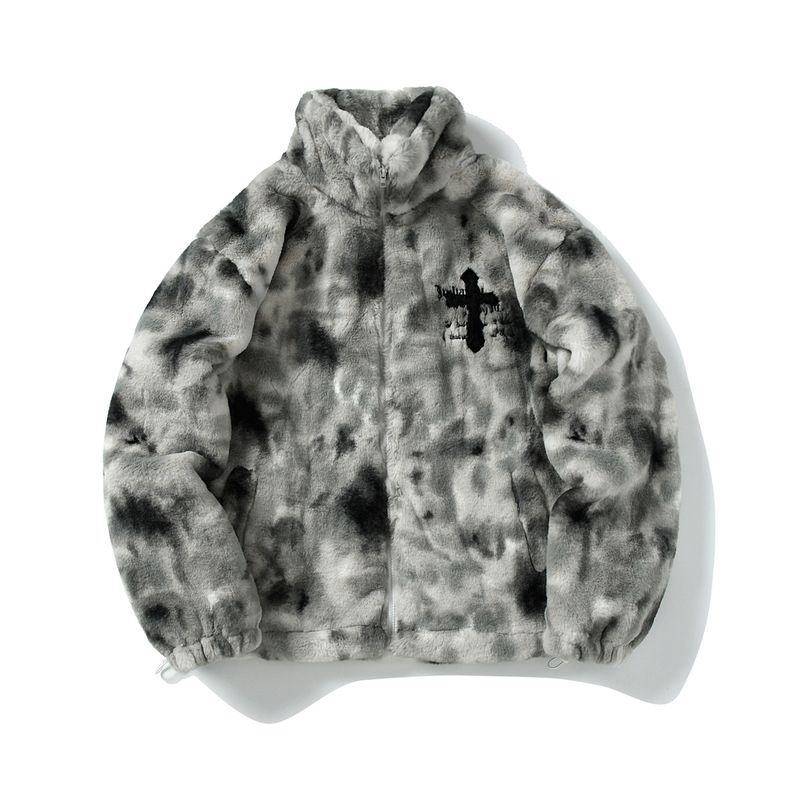 Herrenbekleidung Vintage Tie-Dye Gradient Plüsch Kreuzstich Lammwolle Imitation Kaninchenfell Jacke Herren und Damen Lose Paar Baumwolle gepolsterte Jacke_voghion.com