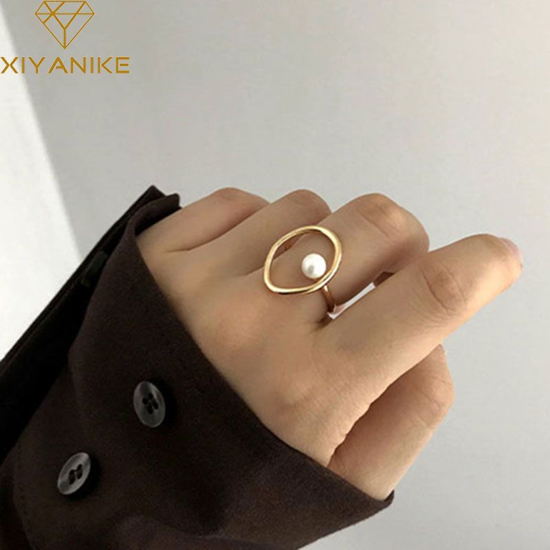 Ready Stock XIYA Sier Color Vintage Perlenringe für elegante Frauen Kreative geometrische Party-Accessoires 2024 Edlen Schmuck Geschenke_voghion.com