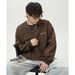 Retro Colorblock Crewneck Sweatshirt – Oversized Graphic Print Pullover (Brown, Unisex Streetwear Essential)_voghion.com