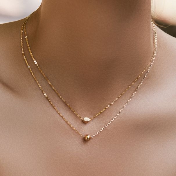 Kit collana con design a doppio strato che preserva il colore, collana alla moda chic impilabile, placcata in rame K, vero oro_voghion.com