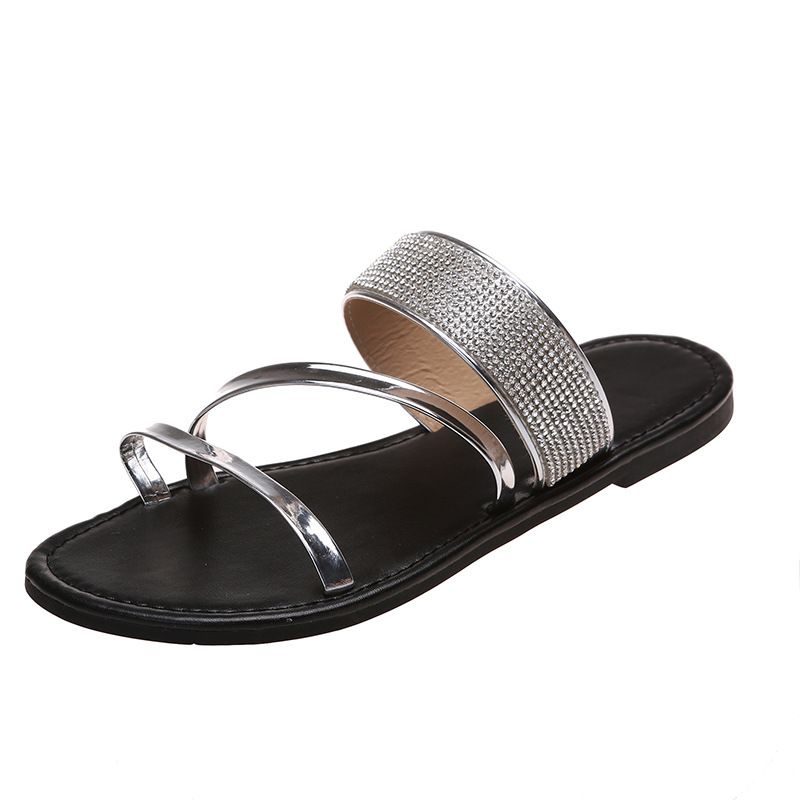 Sandalias y zapatillas de talla grande europeas y americanas, sandalias casuales transpirables de verano para mujer con diamantes de imitación a la moda para exteriores con diamantes de imitación_voghion.com