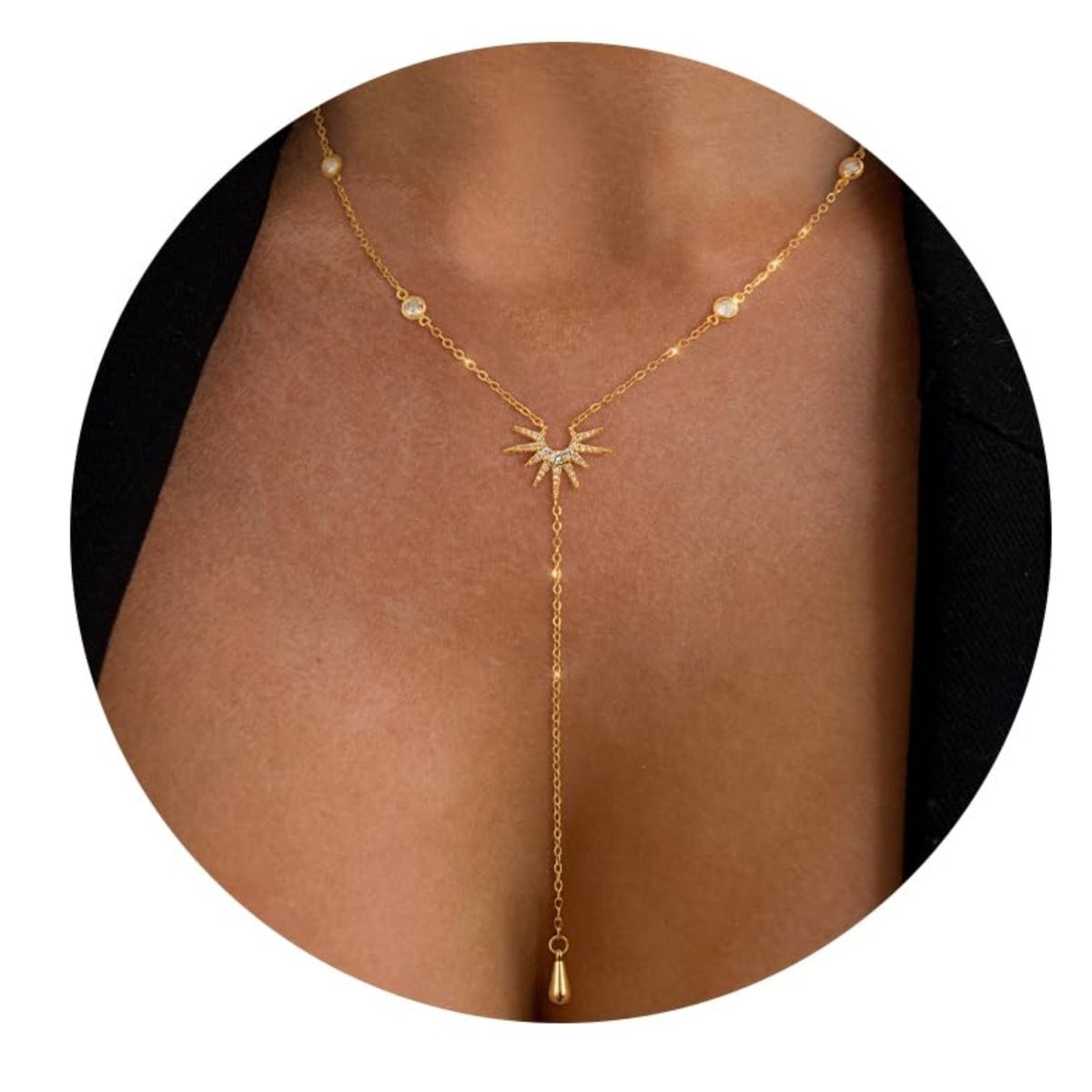 Catena a forma di Y in ottone placcata in oro vero, alla moda, lunga nappa da spiaggia, design di nicchia_voghion.com