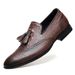 Chaussures bateau en cuir pour homme, style brogue d'automne à bout pointu et petit pompon sculpté_voghion.com