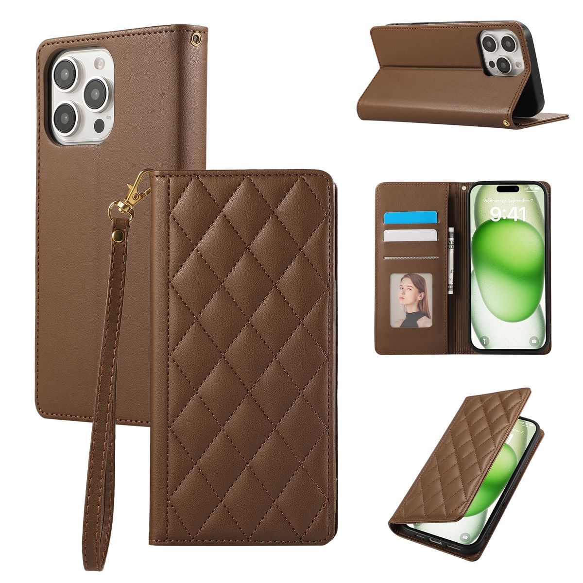 Custodia in pelle con portafoglio e porta carte magnetiche resistenti per iPhone 16 Pro Max 15 Plus 14 13 12 11 Flip Book Flip Fragrant Wind Bag Cover_voghion.com