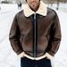 Men's Faux Leather Bomber Jacket With Shearling Collar – Streetwear PU Biker Coat, Windproof & Anti-Scratch (M-5XL, Black/Tan)_voghion.com