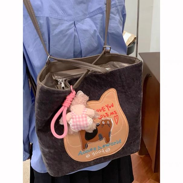 2025 Autumn New Trend College Wind Cookie Cat Double Handbag_voghion.com