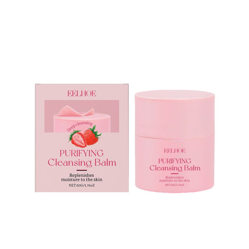 Balsamo detergente alla fragola EELHOE, struccante, detergente profondo per i pori del viso, balsamo detergente purificante magico a base di olio, 50 g_voghion.com